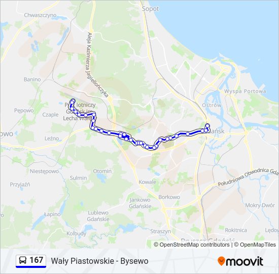 Mapa linii autobus 167