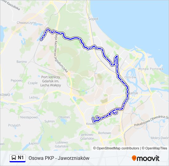 N1 bus Line Map