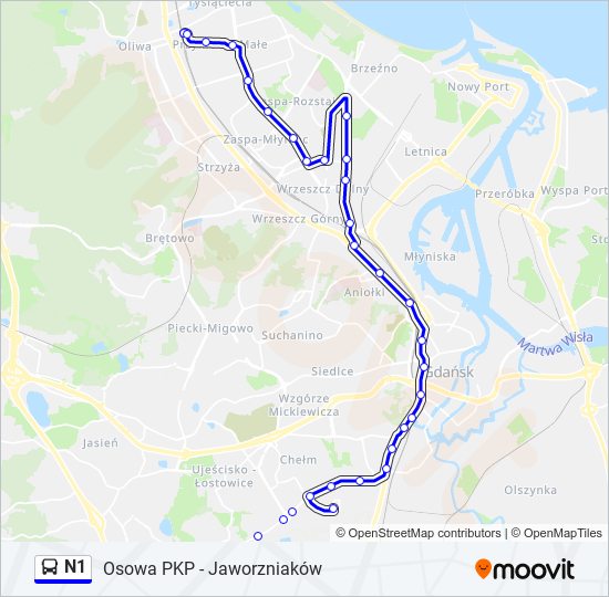 N1 bus Line Map