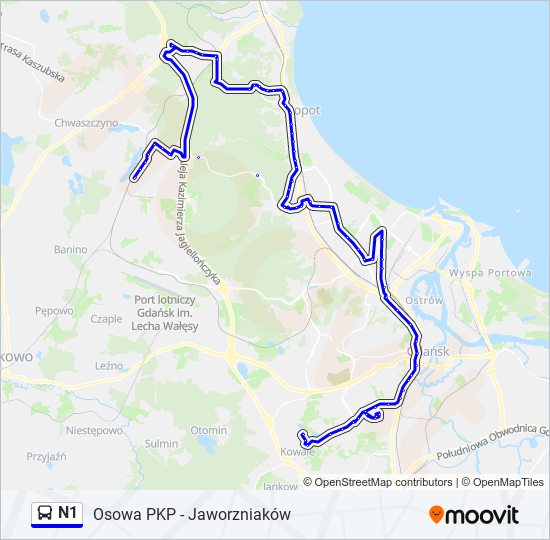 N1 bus Line Map