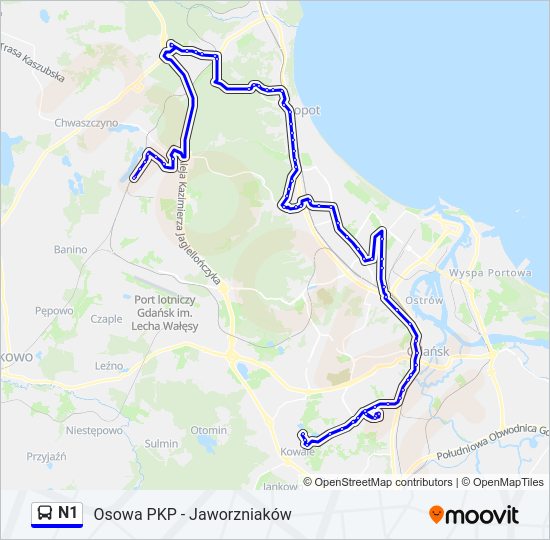 N1 bus Line Map