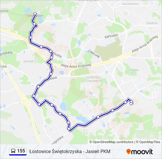 155 bus Line Map