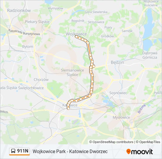 Автобус 911N: карта маршрута