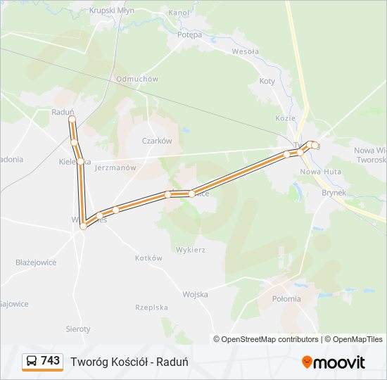 Mapa linii autobus 743