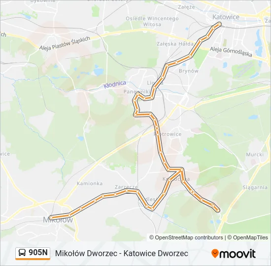 Автобус 905N: карта маршрута