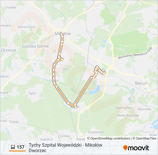 157 bus Line Map