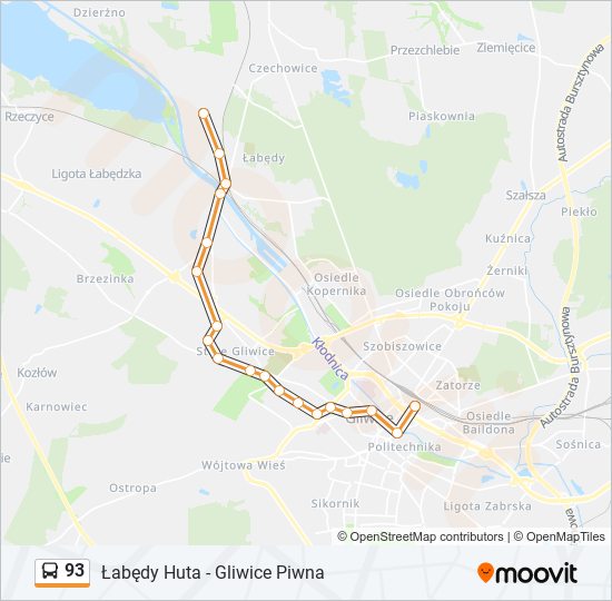 Mapa linii autobus 93