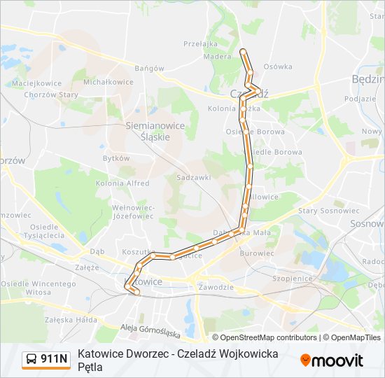 911N bus Line Map