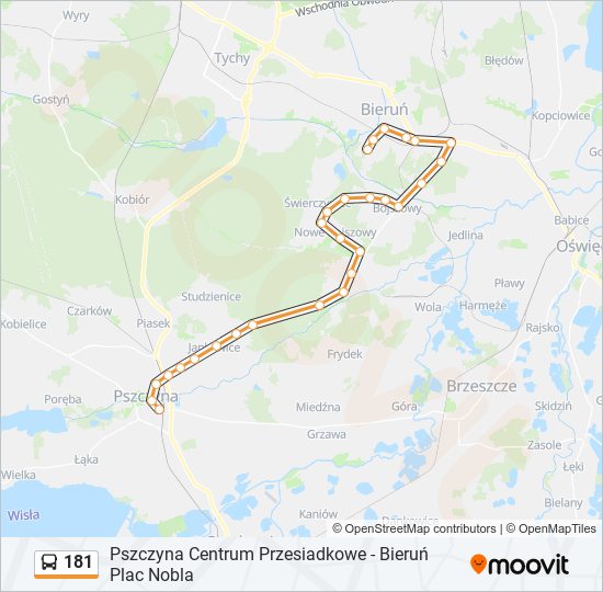 Mapa linii autobus 181