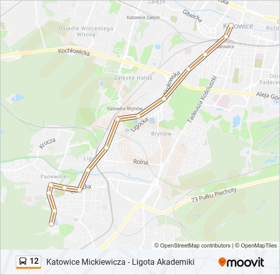 Mapa linii autobus 12