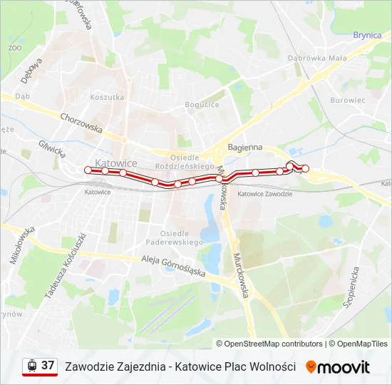 Трамвай 37: карта маршрута