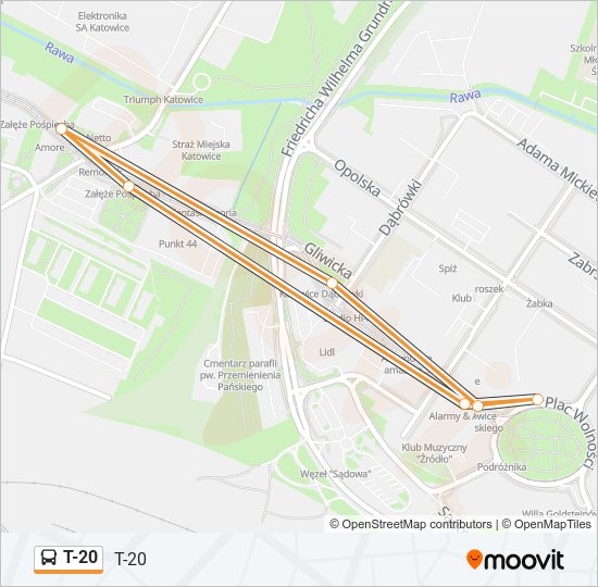 Автобус T-20: карта маршрута