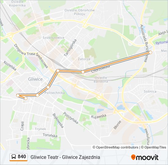 Mapa linii autobus 840