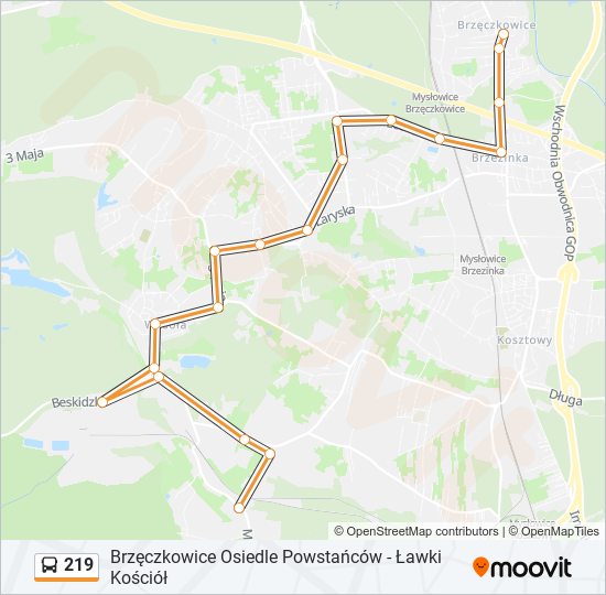 219 bus Line Map