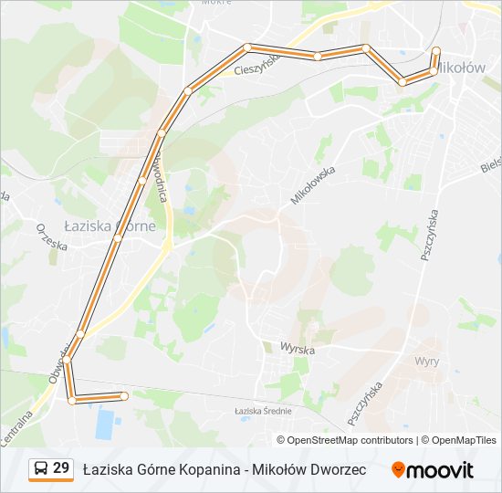 Mapa linii autobus 29