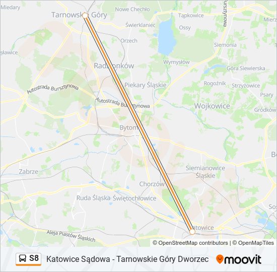 Автобус S8: карта маршрута