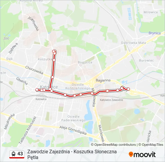 Трамвай 43: карта маршрута