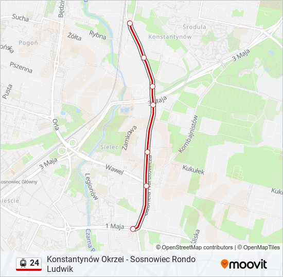 Трамвай 24: карта маршрута