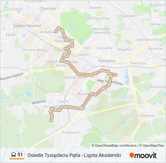 Mapa linii autobus 51