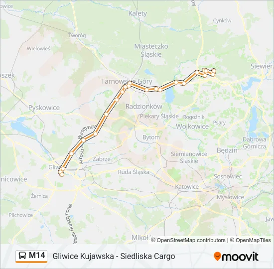 Автобус M14: карта маршрута