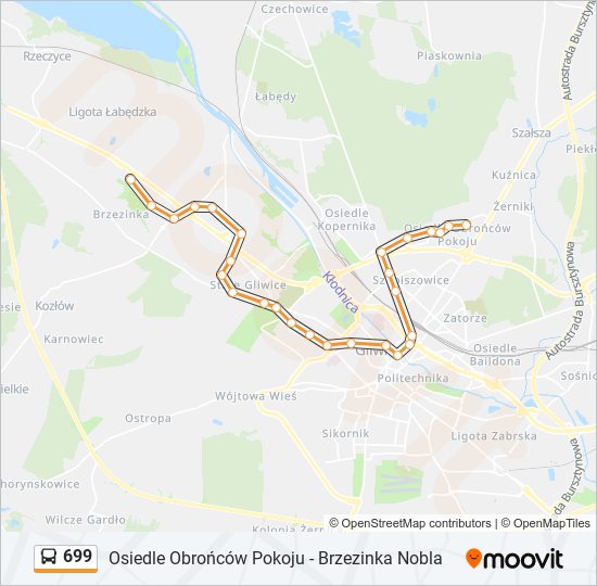 Mapa linii autobus 699