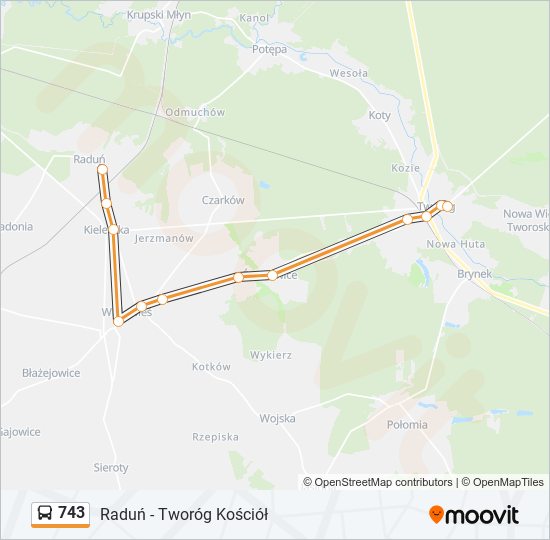 Mapa linii autobus 743