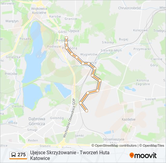 Mapa linii autobus 275