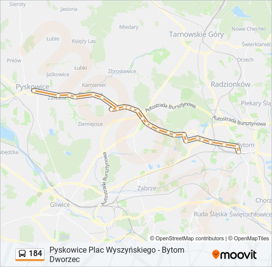 184 bus Line Map