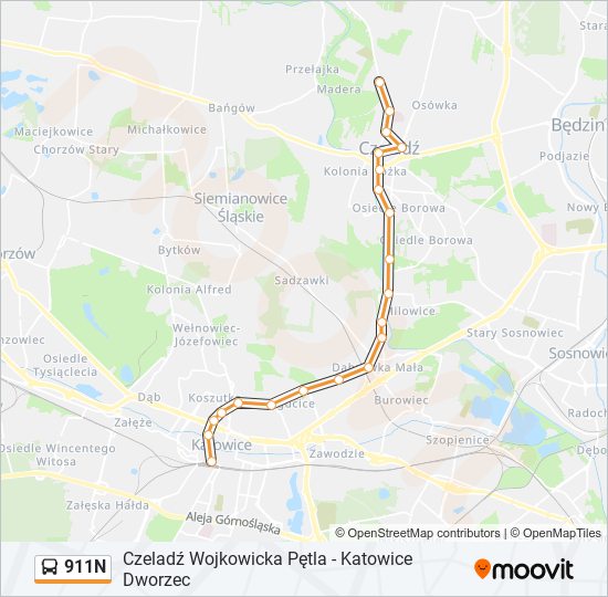 911N bus Line Map