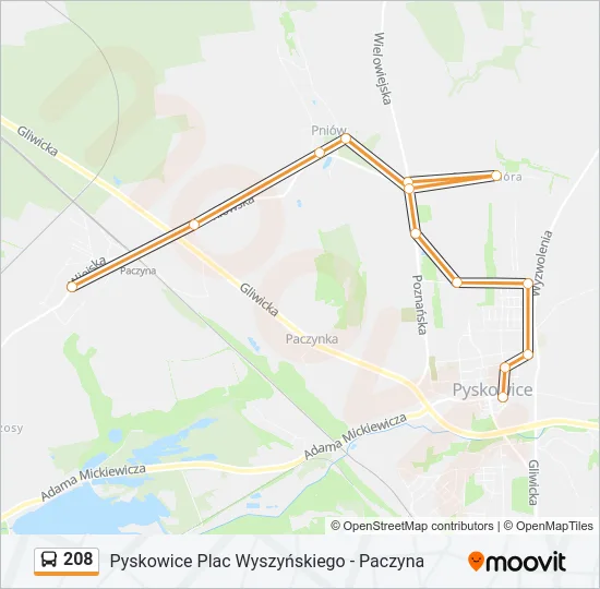 Автобус 208: карта маршрута