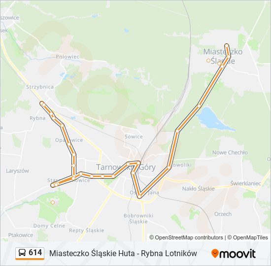 Mapa linii autobus 614