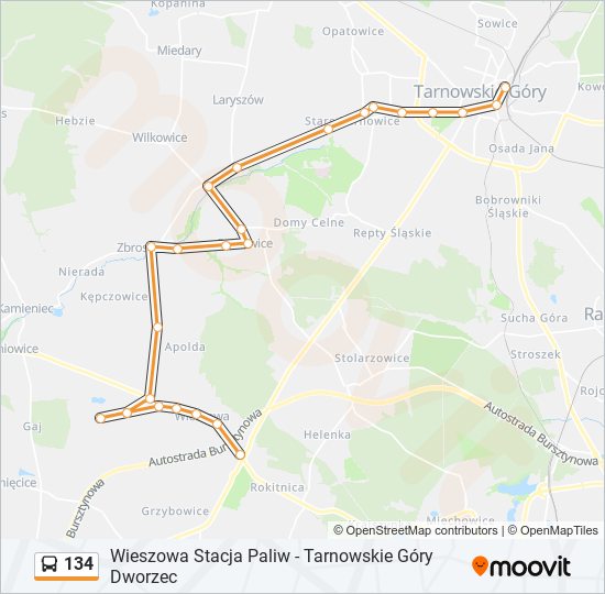 134 bus Line Map