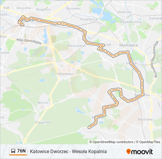 76N bus Line Map