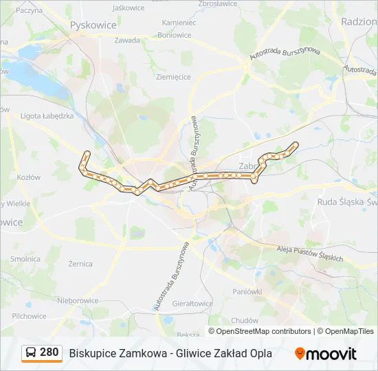 Автобус 280: карта маршрута