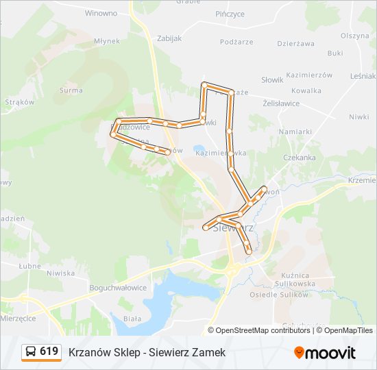 619 bus Line Map