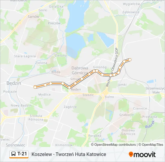 Автобус T-21: карта маршрута