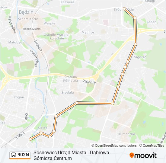 Mapa linii autobus 902N