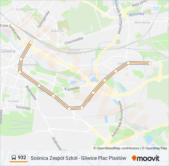 932 bus Line Map