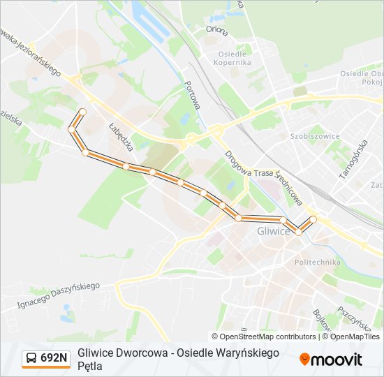 Mapa linii autobus 692N