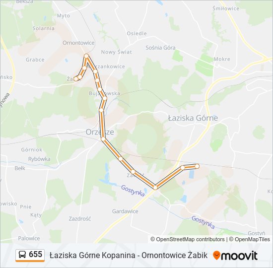 Mapa linii autobus 655