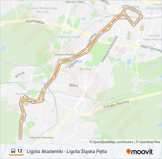 Mapa linii autobus 12