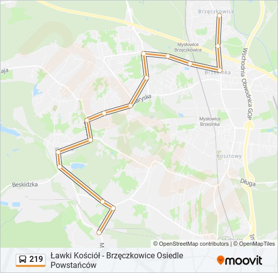 219 bus Line Map