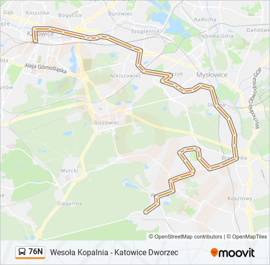 76N bus Line Map