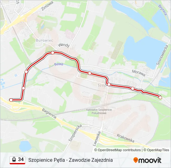 Трамвай 34: карта маршрута