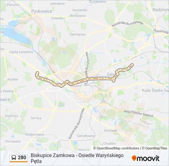 280 bus Line Map