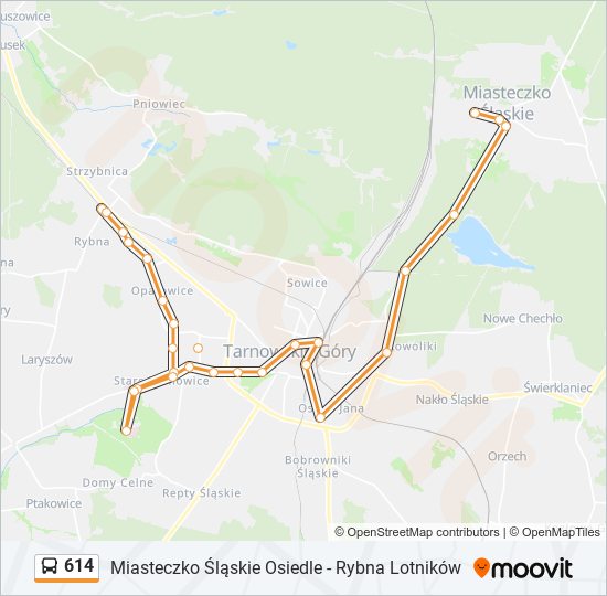 Mapa linii autobus 614