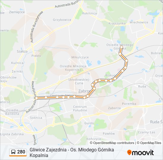 280 bus Line Map