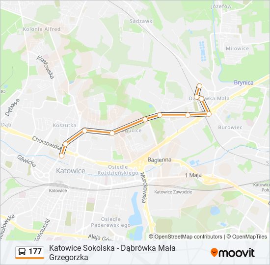 Mapa linii autobus 177