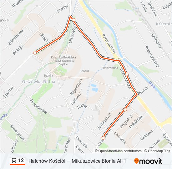 Mapa linii autobus 12