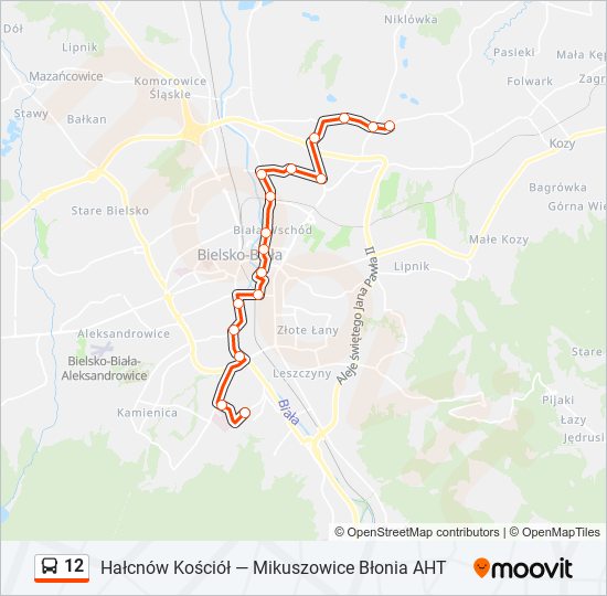 Mapa linii autobus 12